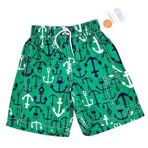 NWT Carter's green with white/navy anchor print Swim Shorts UPF 50 size 5(boys)
